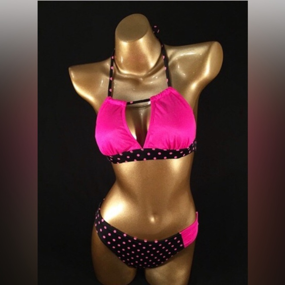 ✅ NEW ✅ Pink and Black Polka Dot Bikini